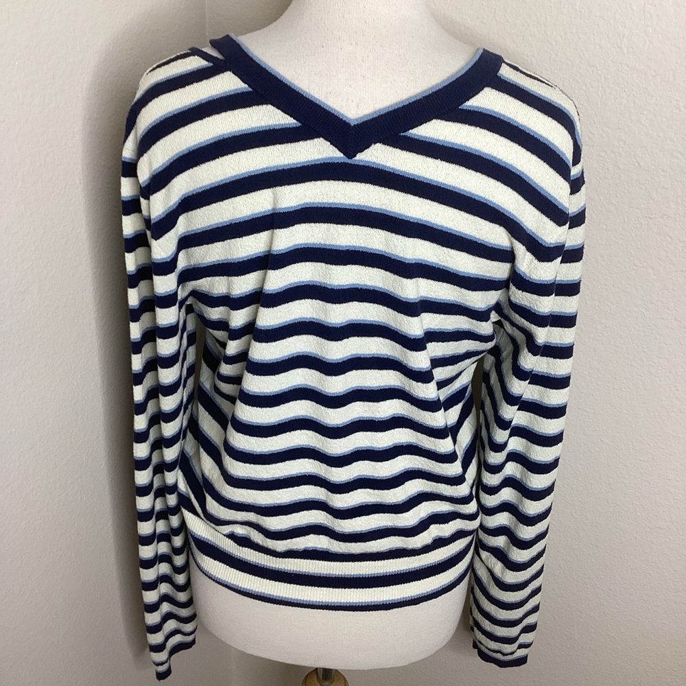 Veronica Beard Split Neck Striped Pullover Top Med - image 3